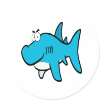 smirking shark cartoon round stickers