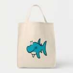 smirking shark cartoon tote bag