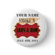 smoke'n ribs and bbq pinback button