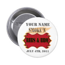 smoke'n ribs and bbq pinback button