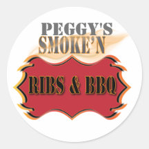 smoke'n ribs and bbq round stickers