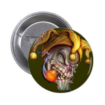 Smoking Jester Skull Pinback Buttons