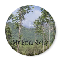 Smoking Mt Etna Through the Trees Fridge Magnets