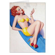 Smoking Redhead Pin Up Greeting Cards