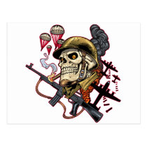 skull, skulls, airborne, marine, marines, corps, parachute, skeleton, skeletons, al rio, Postcard with custom graphic design