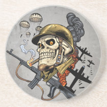 airborne, military, parachutes, skull, skeleton, gothic, war, veterans, art, illustration, al rio, Coaster with custom graphic design