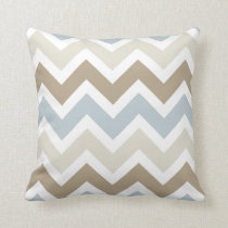 Smoky Blue Gray, Tan, and Brown Chevron Pattern Throw Pillows