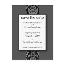 Smoky Grey Baroque Damask Save the Date Postcard by TheWeddingShoppe Smoky Grey Baroque Damask Save the Date Postcard