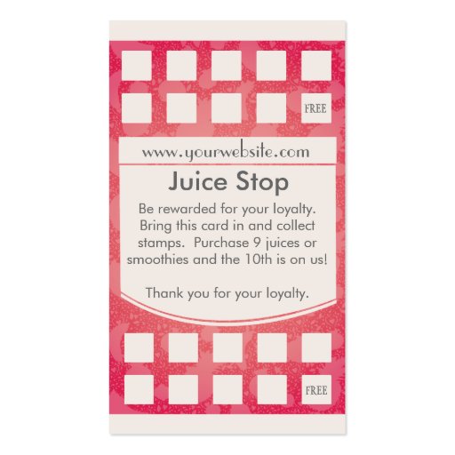 Smoothie & Juice Bar Business Card Loyalty Card (back side)