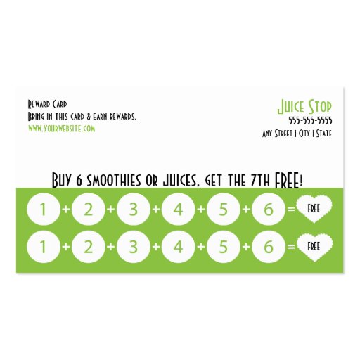 Smoothie & Juice Bar Business Card Loyalty Card (front side)