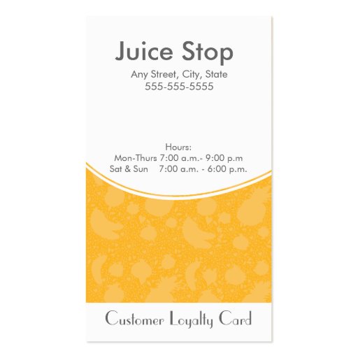 Smoothie & Juice Bar Business Card Loyalty Card (front side)