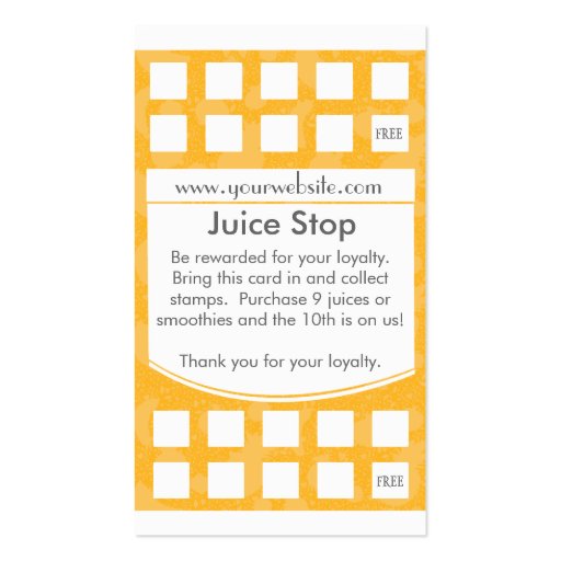 Smoothie & Juice Bar Business Card Loyalty Card (back side)
