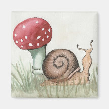Snail and Mushroom Refrigerator Magnets