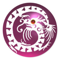 SNAKE  DRAGON , white, pink amethyst ,red ruby Round Stickers