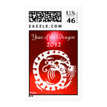 SNAKE DRAGON ,White,Red Ruby Postage Stamp
