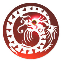SNAKE  DRAGON , white ,red ruby Round Sticker