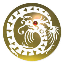 SNAKE  DRAGON , white, yellow topaz,red ruby Round Stickers