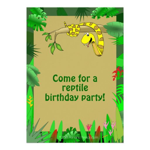 Snake in Tree Custom Reptile Birthday Invitations