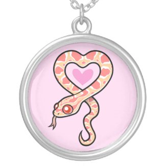 Cartoon Albino Corn Snake Love Heart Necklace Cartoon Albino Corn Snake Love Heart Necklace