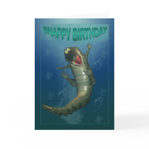 Snappy Birthday Happy Crocodile Underwater View cards by moonlake Snappy Birthday Happy Crocodile Underwater View cards