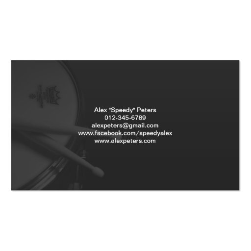 Snare and Tom Grey Drummer Business Card (back side)