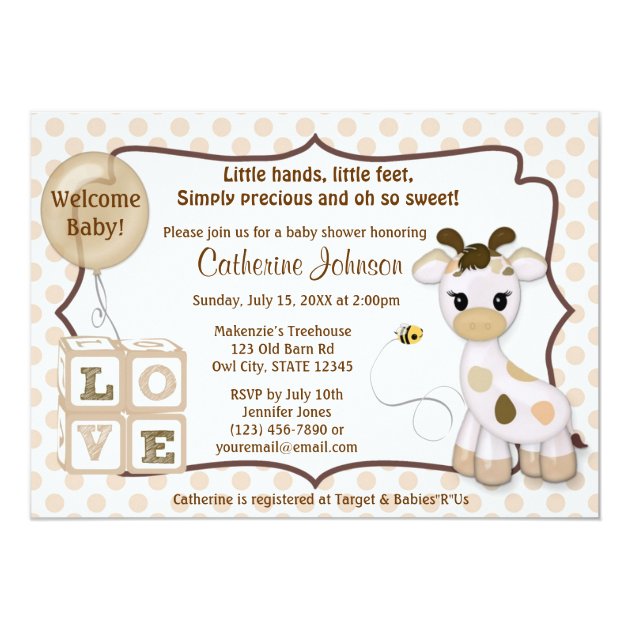 Snickerdoodle Giraffe Baby Shower Invitations (front side)