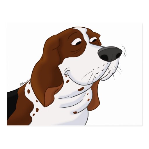 Sniffing Cartoon Basset Hound Postcard | Zazzle