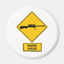 Sniper Ahead Warning Sign Fridge Magnet