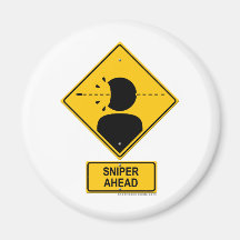 Sniper Ahead Warning Sign (Head Shot) Refrigerator Magnet