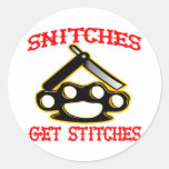 Snitches Get Stitches Round Sticker