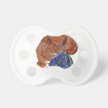 Snoozing tiger Kitten on Yarn Ball Pacifier
