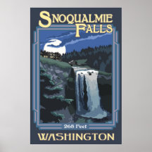 Snoqualmie Falls (Night) Washington Travel Poster