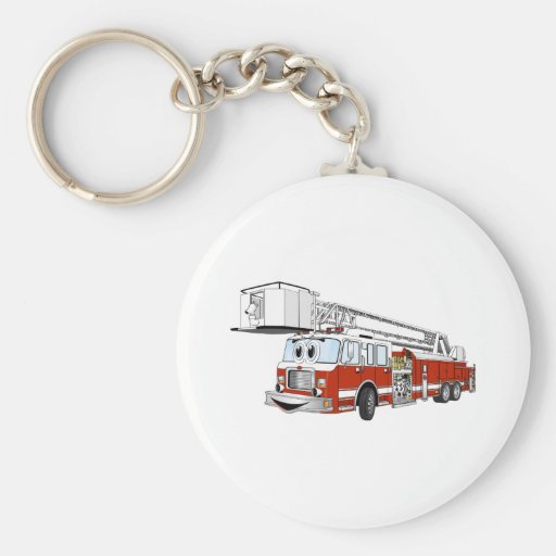 Snorkel Hook and Ladder Fire Truck Cartoon Keychain