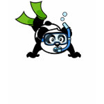 Our original panda bear loves to go <b>snorkeling</b>! Panda is wearing green fins and a blue diving mask. He has a blue snorkel in his mouth - how cute! This is a great t-shirt gift idea for anyone that loves to snorkel!
