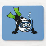 This cute snorkeling panda loves to snorkel and check out the beautiful underwater reef life. Panda is wearing green fins and a blue diving mask. He has a blue snorkel in his mouth - how cute!  Great gifts here for anyone who loves snorkeling.