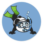 This cute snorkeling panda loves to snorkel and check out the beautiful underwater reef life. Panda is wearing green fins and a blue diving mask. He has a blue snorkel in his mouth - how cute!  Great gifts here for anyone who loves snorkeling.