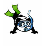 This cute snorkeling panda loves to snorkel and check out the beautiful underwater reef life. Panda is wearing green fins and a blue diving mask. He has a blue snorkel in his mouth - how cute!  Great gifts here for anyone who loves snorkeling.