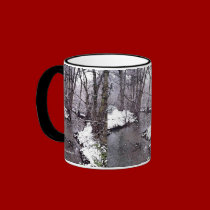 Snow Along the River mugs by JenuArt Snow Along the River mugs