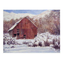 Snow Barn in the Mountains- postcard