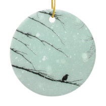 Snow bird on branch christmas tree ornaments