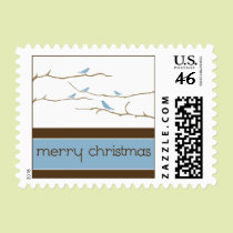 Snow Birds Merry Christmas Postage (blue) stamps