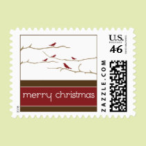 Snow Birds Merry Christmas Postage (maroon) stamps
