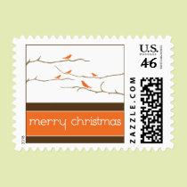 Snow Birds Merry Christmas Postage (orange) stamps