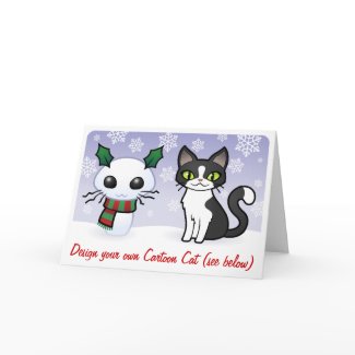 Snow Cat Christmas Card (design your own cat!) Design your own cartoon cat for this cute cartoon christmas card