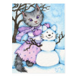 Snow Cat - Cute Kitty Postcard postcards