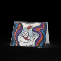 snow cat greeting card