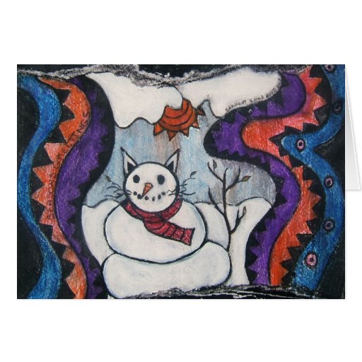 snow cat greeting card