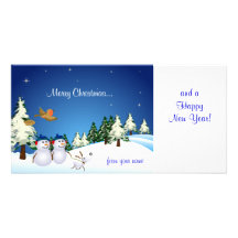 Snow Couple and Dog Photo Greeting Card