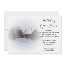 Snow Covered Barn Holiday Open House Party Invite