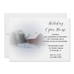 Snow Covered Barn Holiday Open House Party Invite invitations